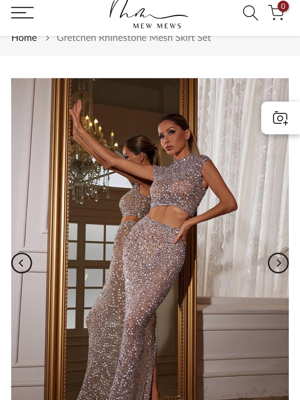 Gretchen Crystal Embellished Silver Crop Top & Skirt Set